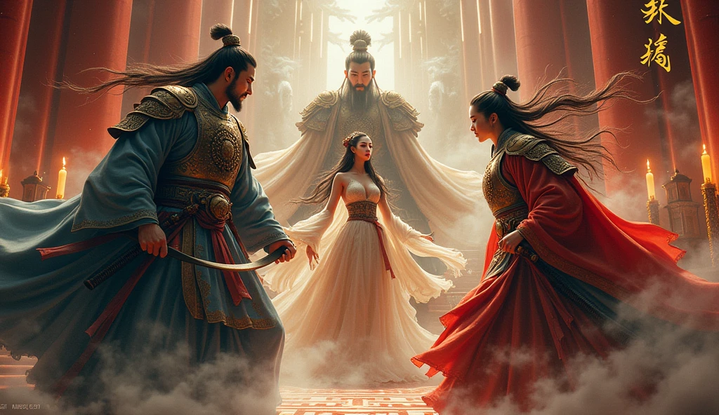 Lu Bu conflicts with Dong Zhuo and Diao Chan.