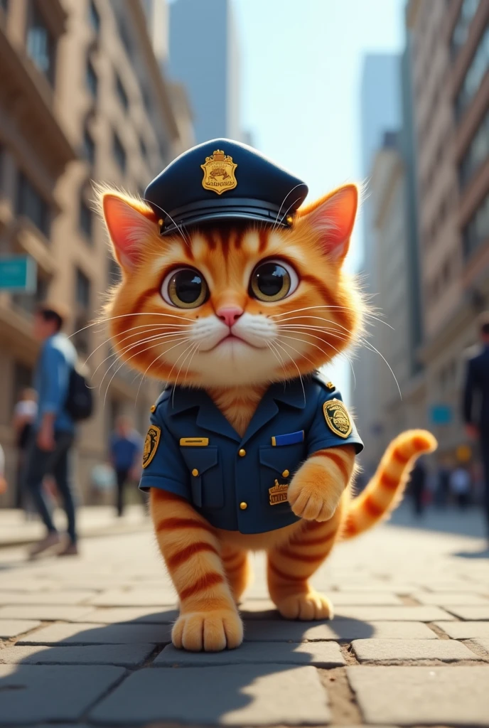 An orange cat But this time, the cat police are on patrol!"