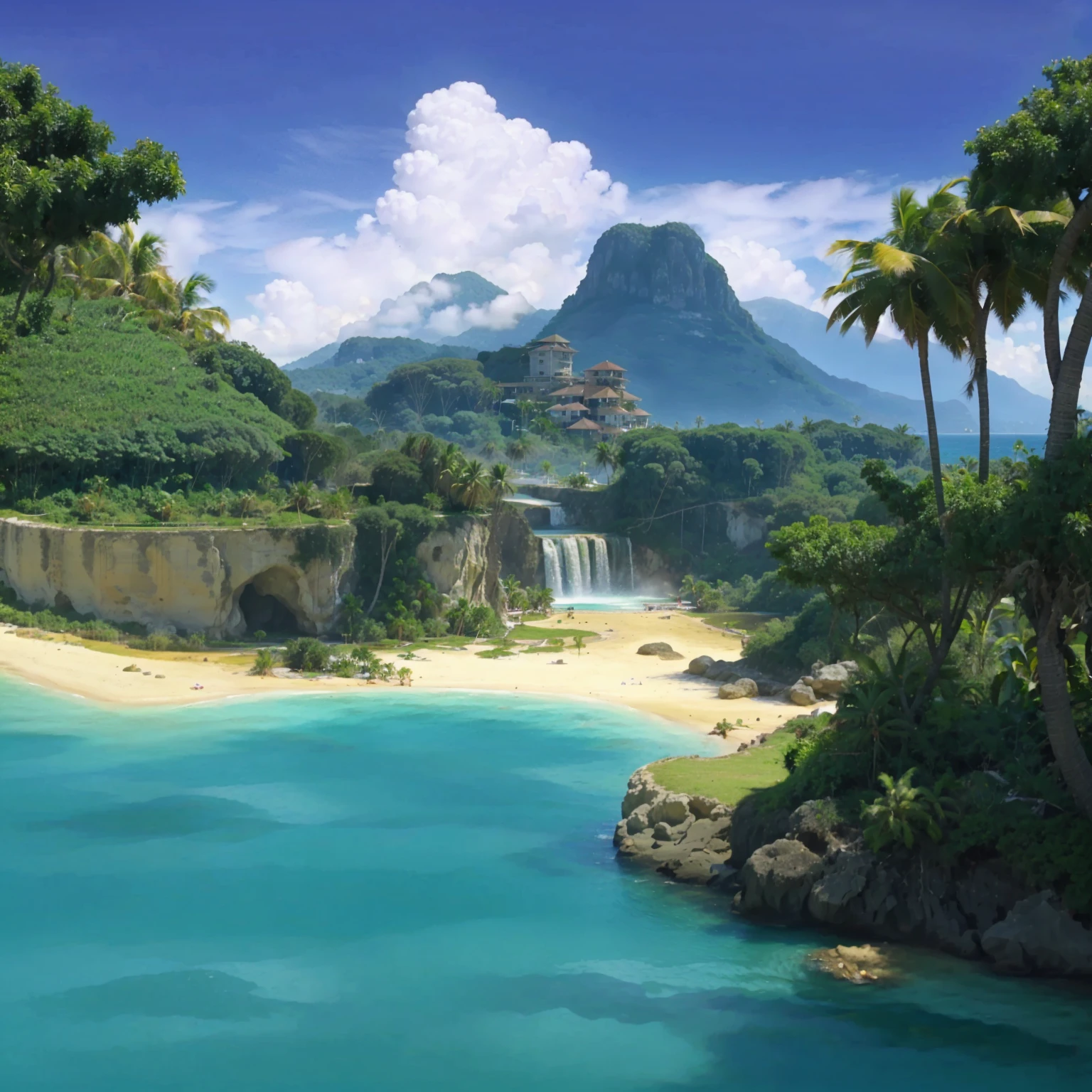 tropical island, landscape, palm trees, beach