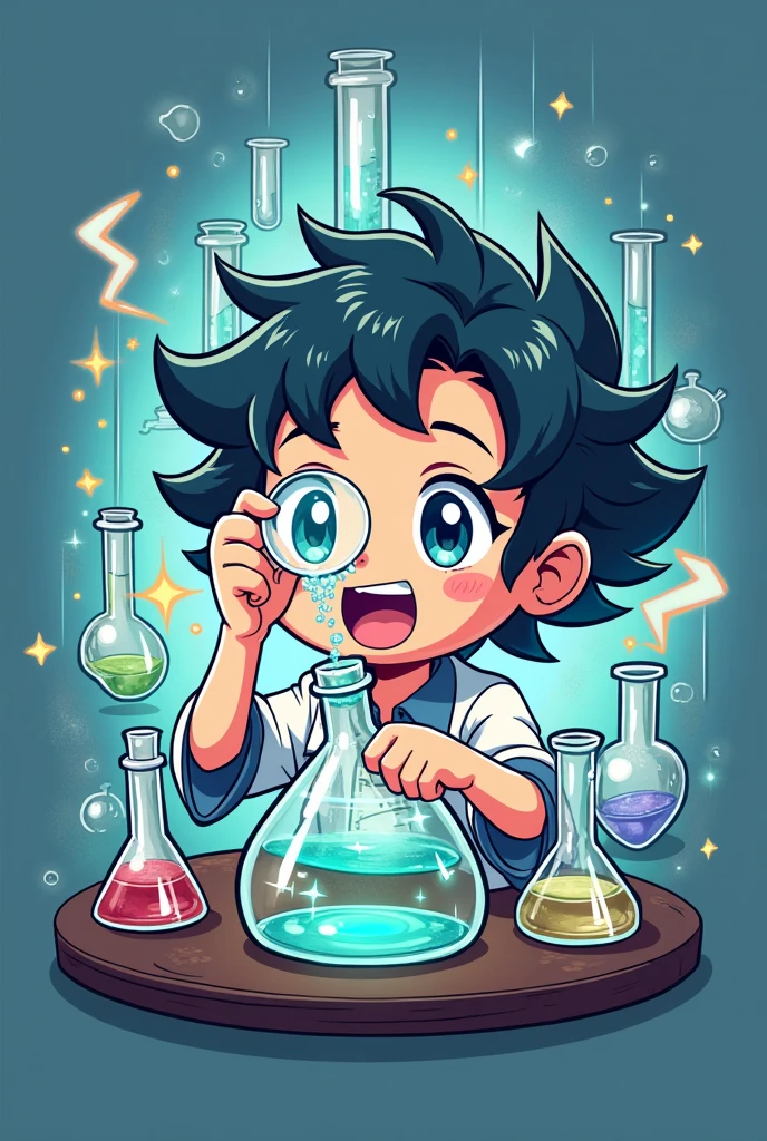 create a laboratory glassware logo with anime