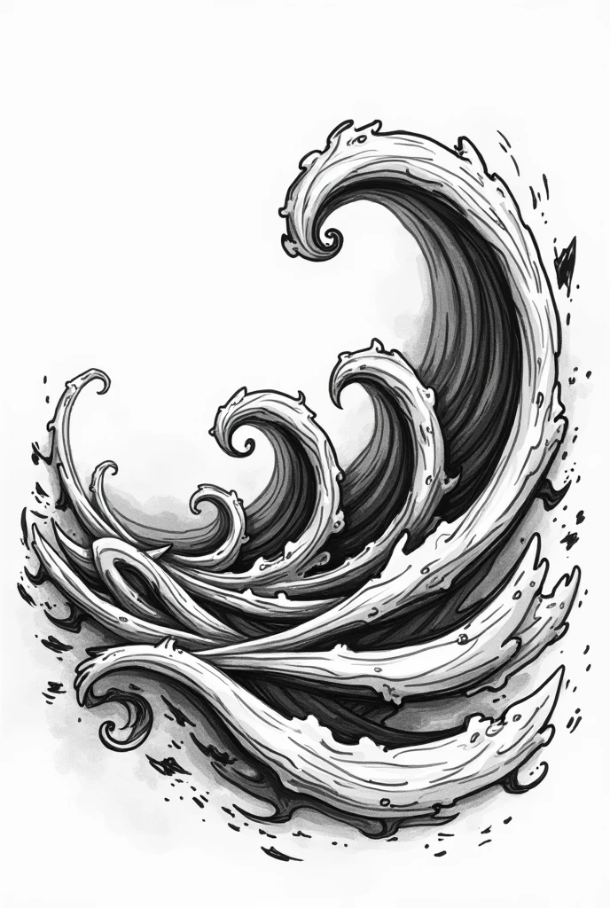 Tube-shaped waves in black and white sketch style. no back ground.