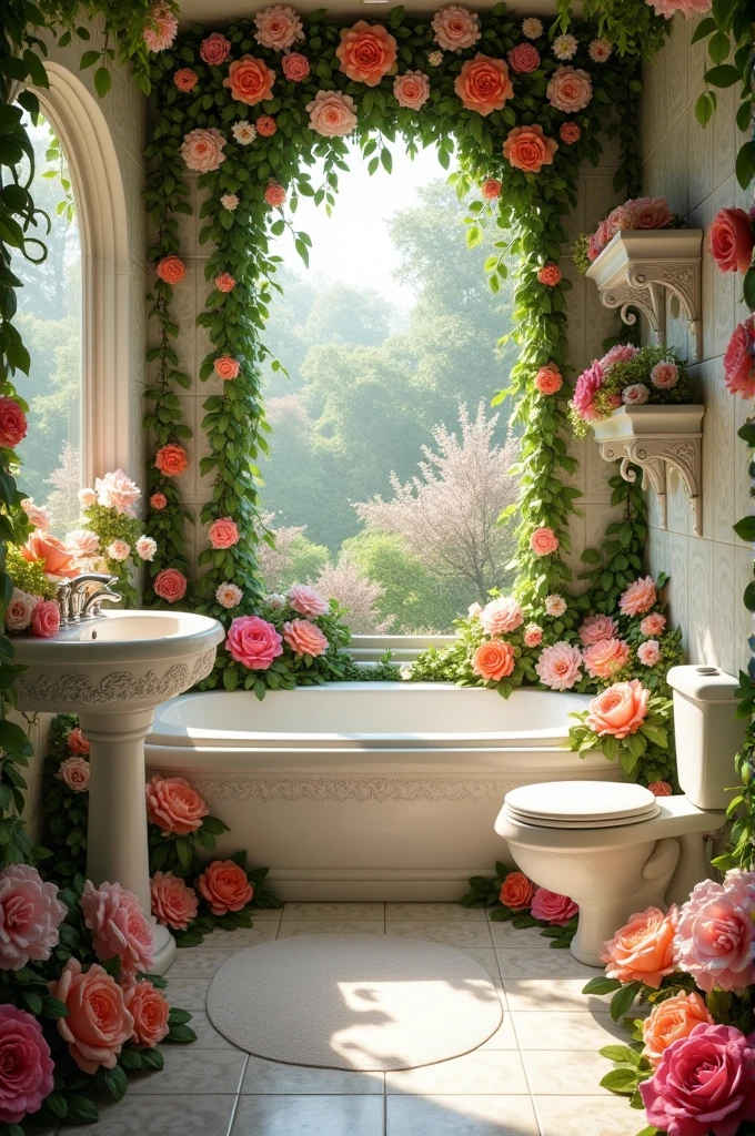 Bathroom that looks like a flower garden