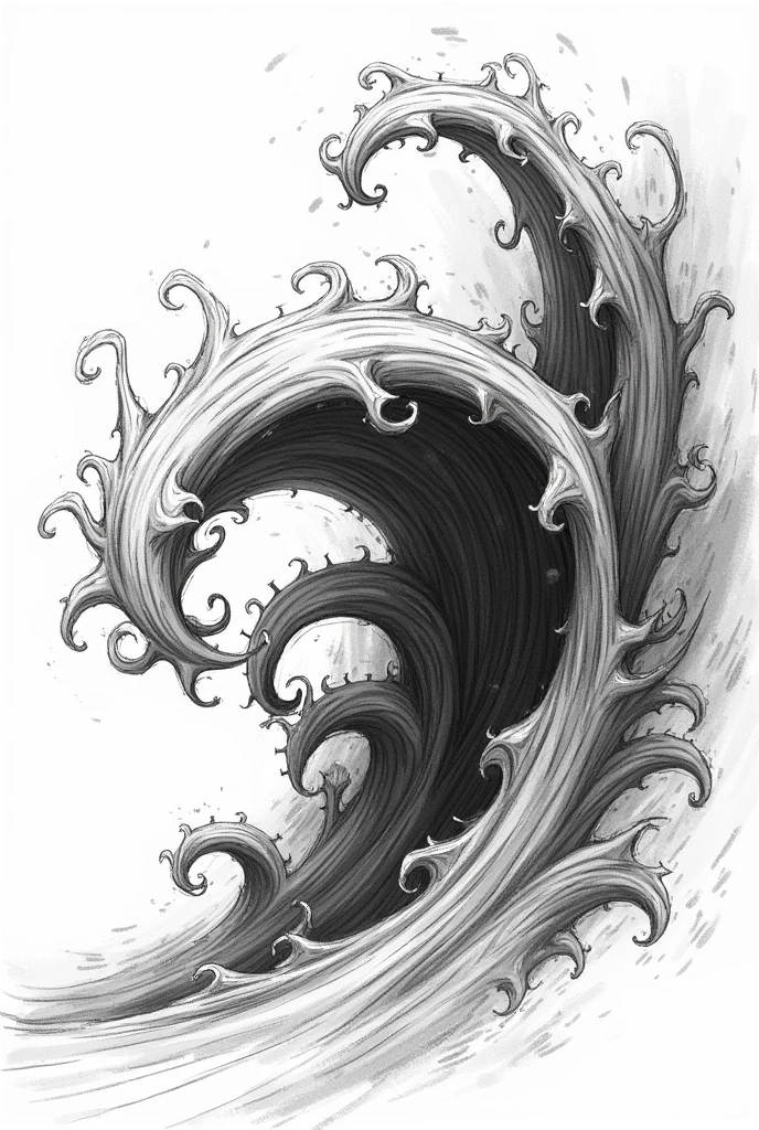 Tube-shaped waves in black and white sketch style. no back ground.