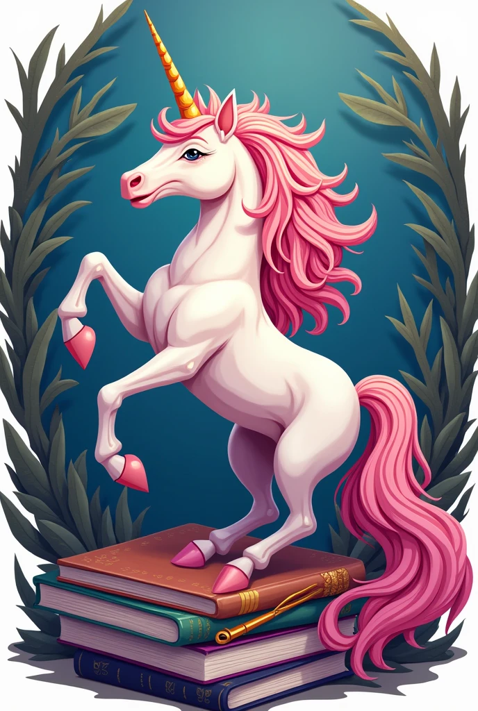 A unicorn logo without pink colors and with notebooks