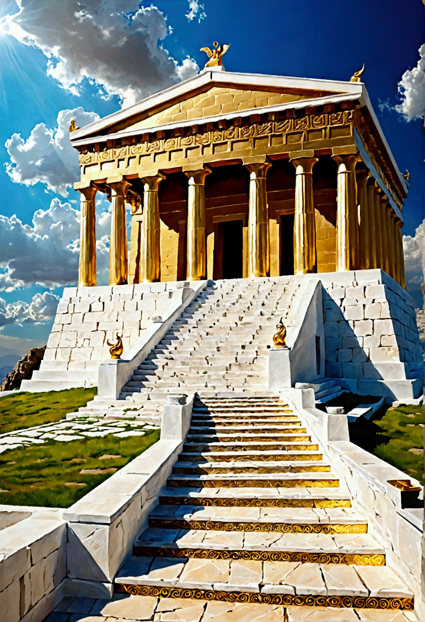 a temple with ninety-nine steps, made in the style of the temple of the Greek gods
