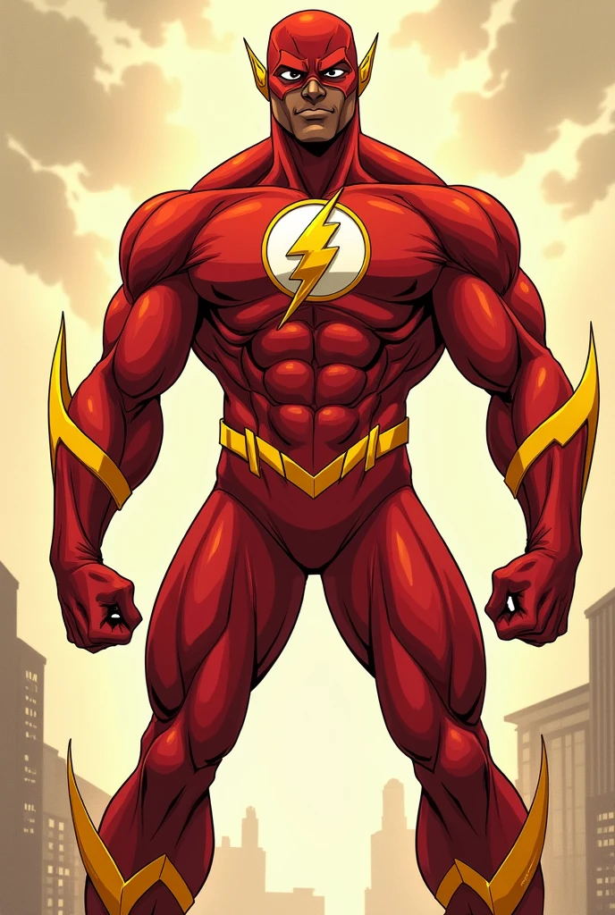 a Black man, fully body, brown eye color. anime styling. very dark skin color. wide nose, big lips, wearing the Flash superhero costume without the mask