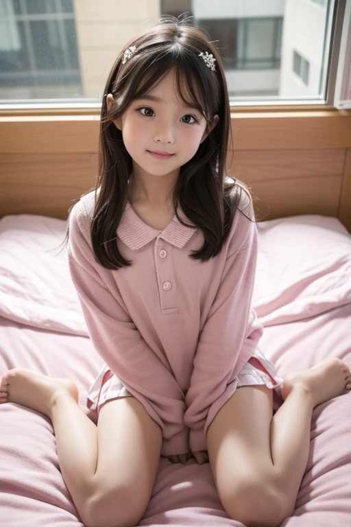 Cute and lovely pretty face full body sitting on bed