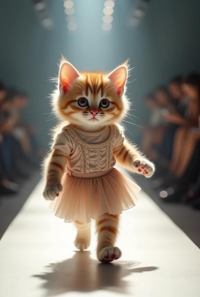 kitten　cute　Model outfit　skirt　Runway Background　Real