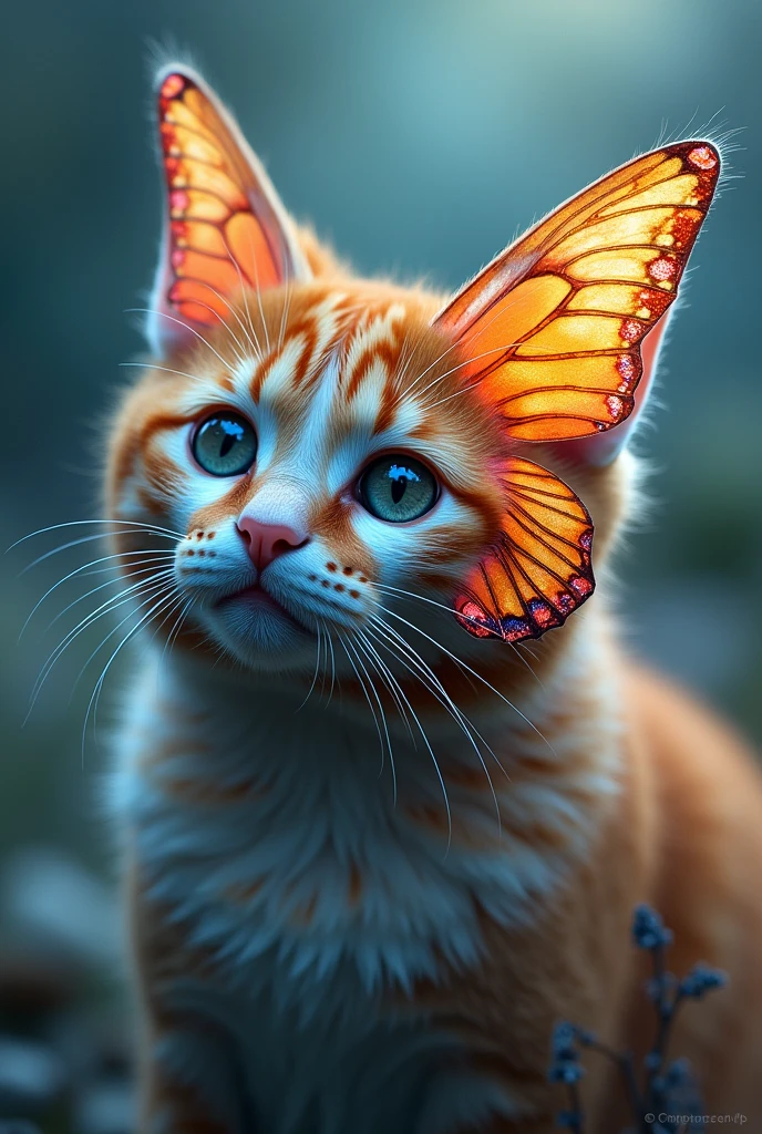 Blend the butterfly's wings into the cat’s face so that they naturally merge with the fur.