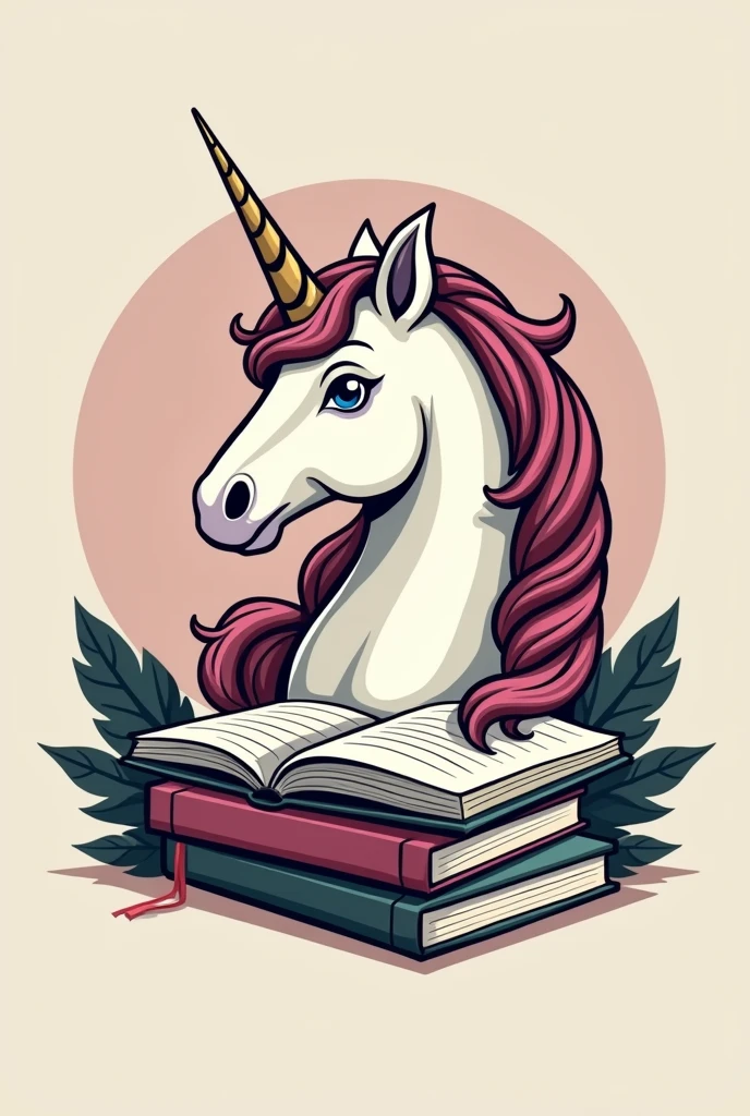 A unicorn logo without pink colors and with notebooks that is a logo, make the unicorn a little more intellectual