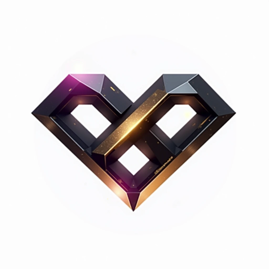 A logo for technology companies, with a futuristic diamond theme with black colors, gold and purple, plain white background. Mixing the 8 of infinity.