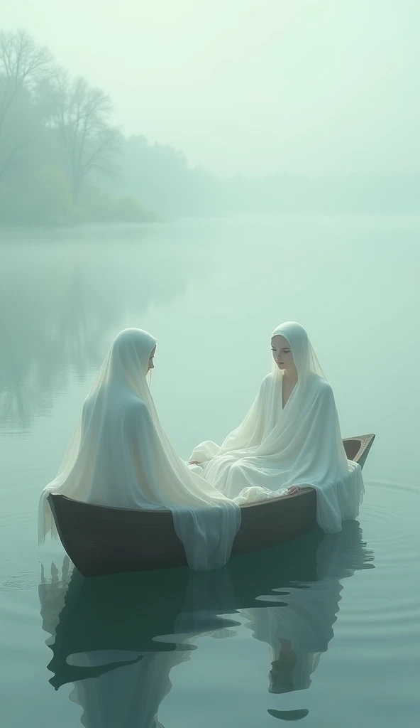 Souls in boat dressed in white