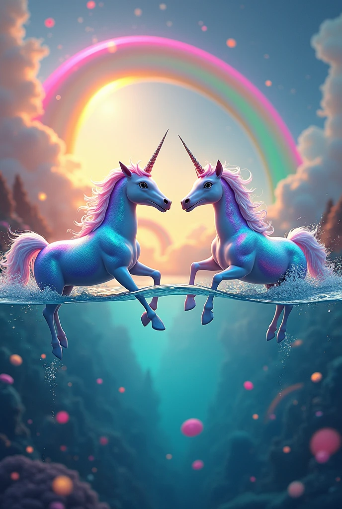 Dolphins and rainbows are also unicorns but together with more rainbows and colors