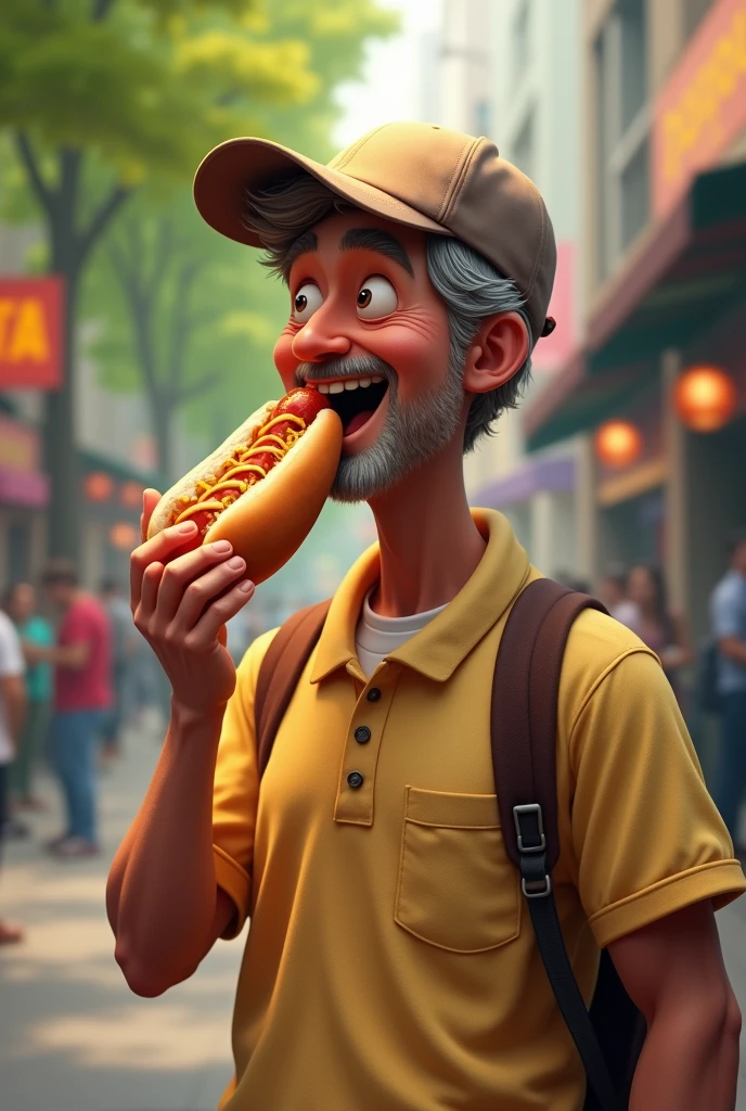 A man with a cap and a hot dog