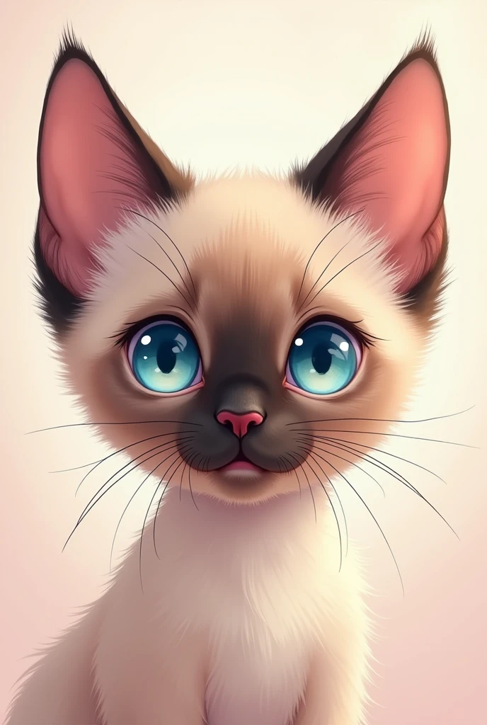 Generate an anime style photo, but this photo has to be the face of a Siamese kitten