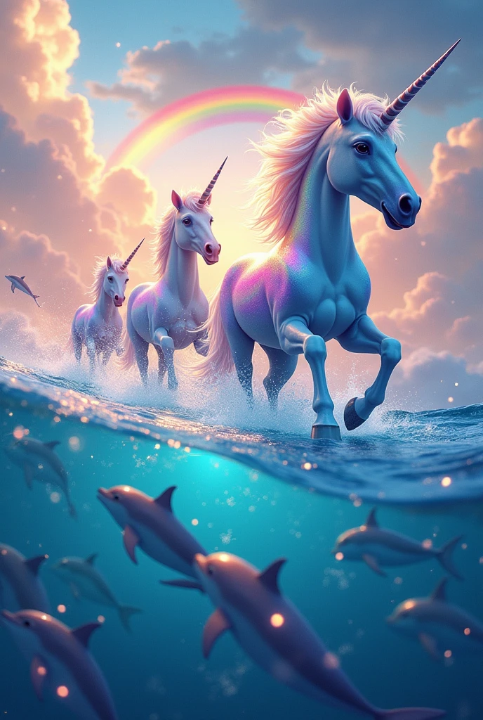 Dolphins and rainbows are also unicorns but together with more rainbows and colors and dolphins and clouds