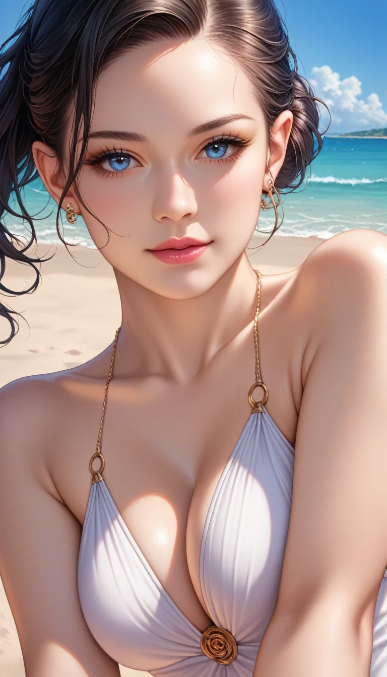 score_9, score_8_up, score_7_up, score_6_up, score_5_up, score_4_up, source_anime, rating_questionable,
a beautiful elegant japanese actress, detailed beautiful face, long black hair, gentle expression, extremely detailed and realistic skin, porcelain white skin, amazing proportions, elegant swimsuit, sunset beach, desolate sandy shore, cinematic, low angle
