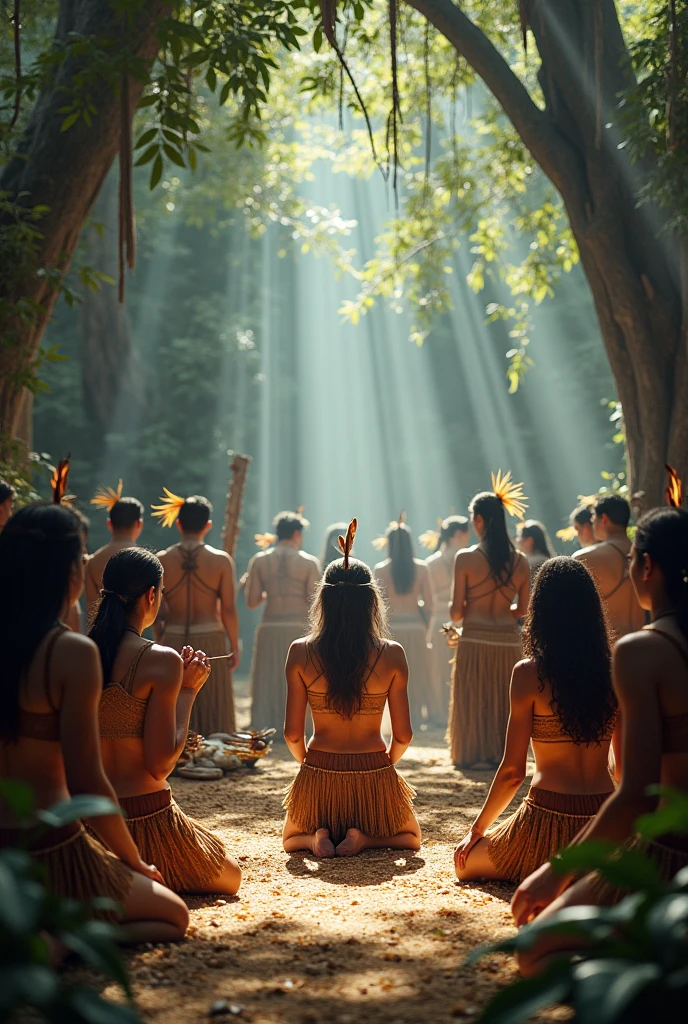 Indigenous rituals with indigenous people kneeled down 