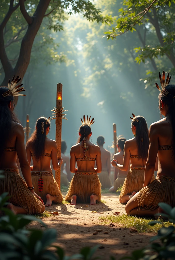 Indigenous rituals with indigenous people kneeled down 