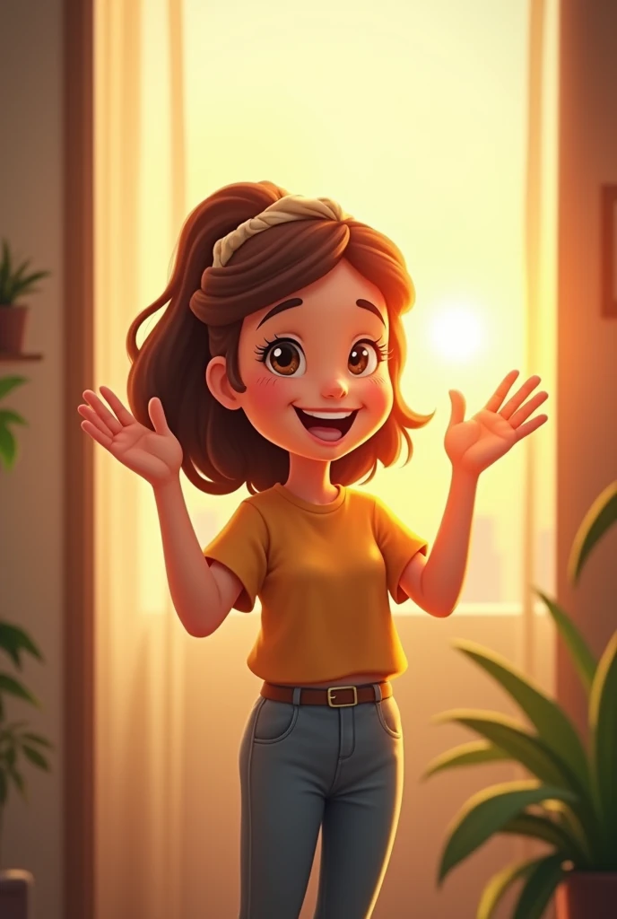 a person saying good morning, in the morning