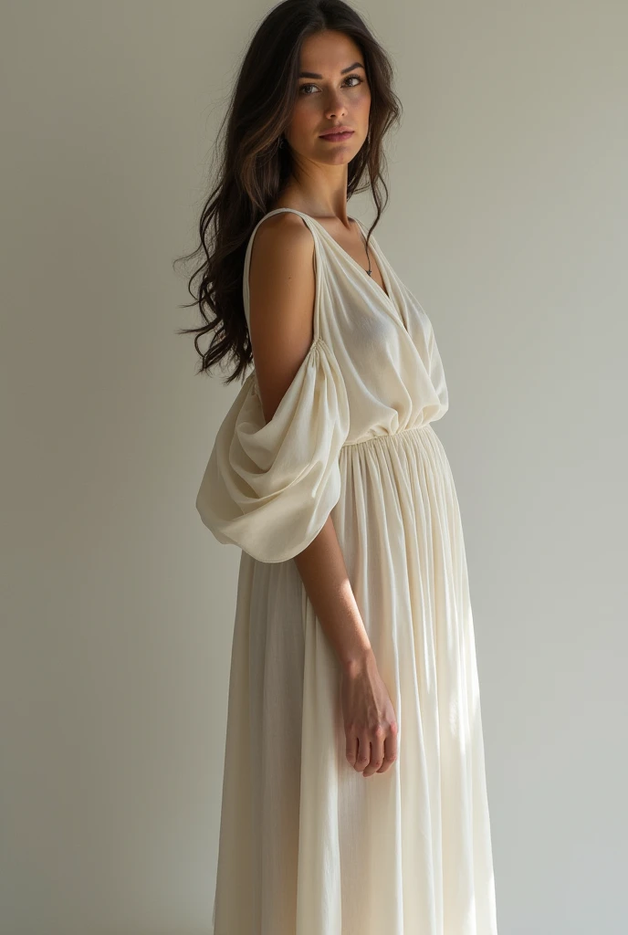A woman showing her entire body with clothes on