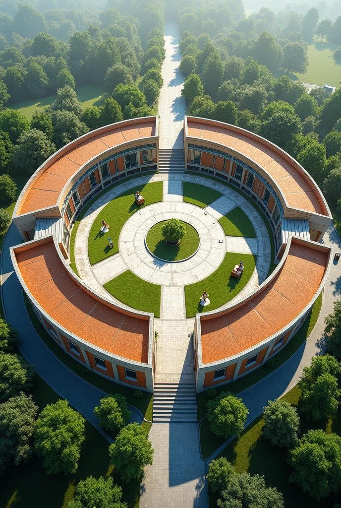 circular school, architechture, new urbanism, withouth People, aerial view 
