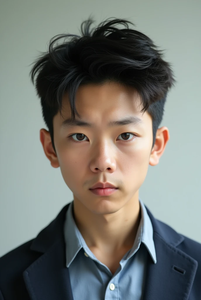 Generates a realistic front-facing photo of a Korean teenage bully boy