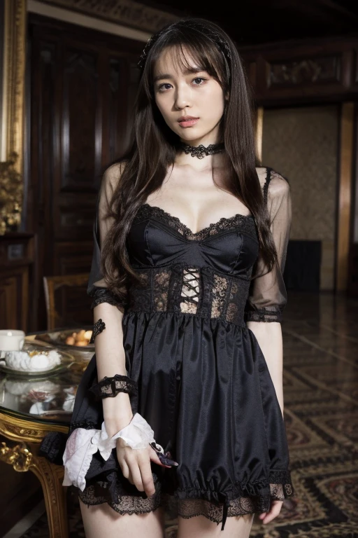 Baroque, Gothic ta, Lovely, 1 Girl, Solitary, Full body portrait, lace bodysuit, absurd, intricate lace,intricate embroidery, high resolution, Extremely detailed, The most detailed, Red lips