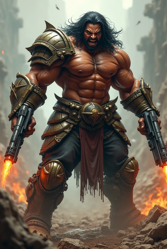 man, warrior, armor, muscular, big, pumped up, black hair, Gats, Berserk, crazy look, aggressive