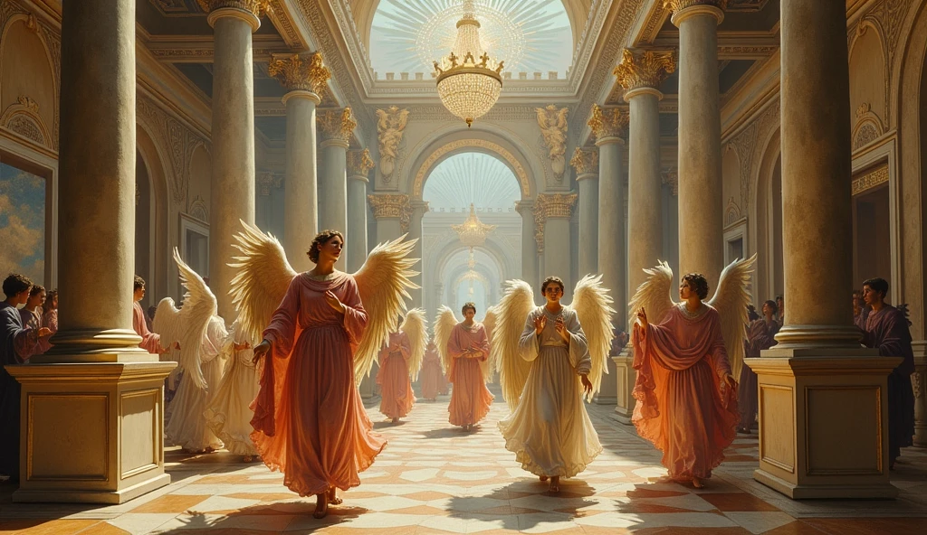 Bible-inspired oil paintings, Imagine a palace in heaven, In the vision of the painter Leonardo da Vinci, Impasto Oil Painting