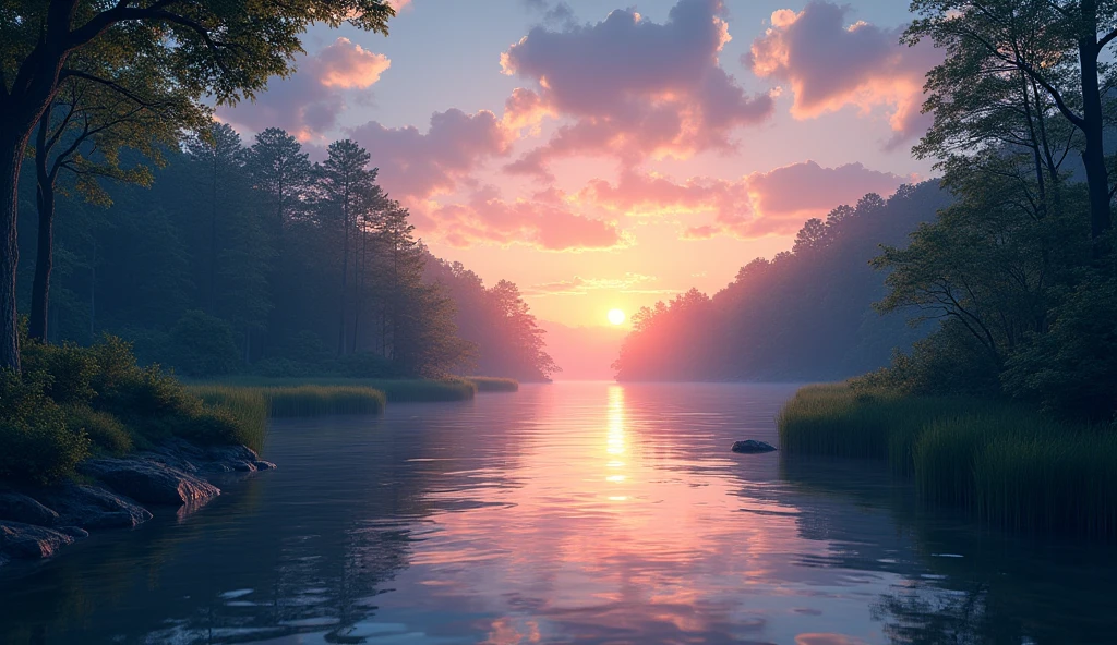 The river flows at dusk