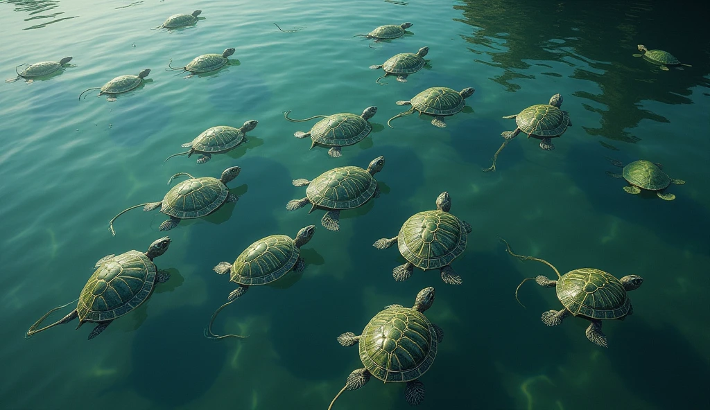 There are many magical turtles living at the bottom of the river,Its shape is no different from that of a turtle.,But it was a bird's eye view but a snake's tail(best quality,4K,8k,High level,masterpiece:1.2),Ultra Detailed,(lifelike,Photo real,Photo real:1.37)