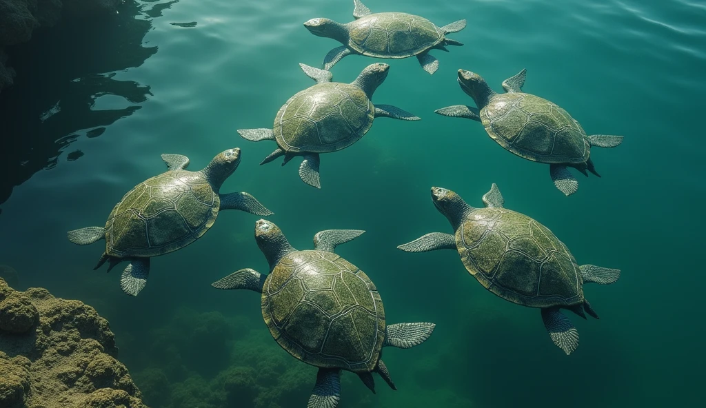 There are many magical turtles living at the bottom of the river，Its shape is no different from that of a turtle.，But it was a bird&#39;s eye view but a snake&#39;s tail(best quality，4K，8k，High level，masterpiece：1.2），Ultra Detailed，（lifelike，Photo real，Photo real：1.37）