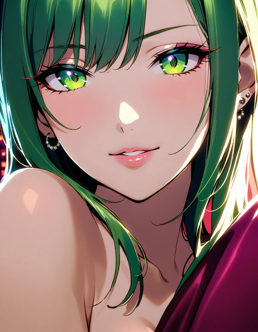 A sultry close-up captures the seductive CEO's face, her piercing green eyes locking onto the unsuspecting investigator as she whispers sweet nothings. The camera pans down to reveal their entwined bodies, a provocative pose that hints at the forbidden desires being played out. Soft focus and warm lighting evoke the intimate atmosphere of a dimly lit nightclub, where secrets are bought and sold with sly smiles and cunning kisses.