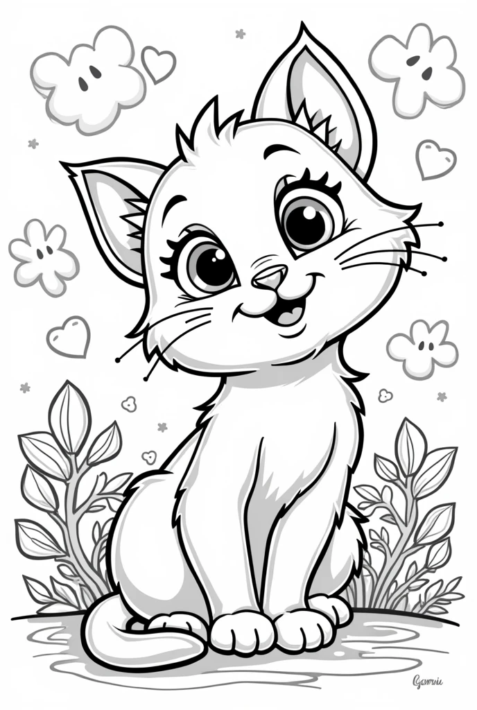 Create a coloring page with drawing cute cat drawing for kids coloring Disney style coloring page