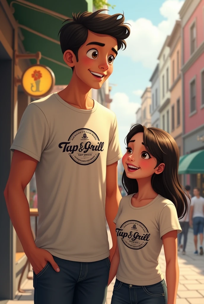 One tall boy and small lady wearing tap & grill tshirt