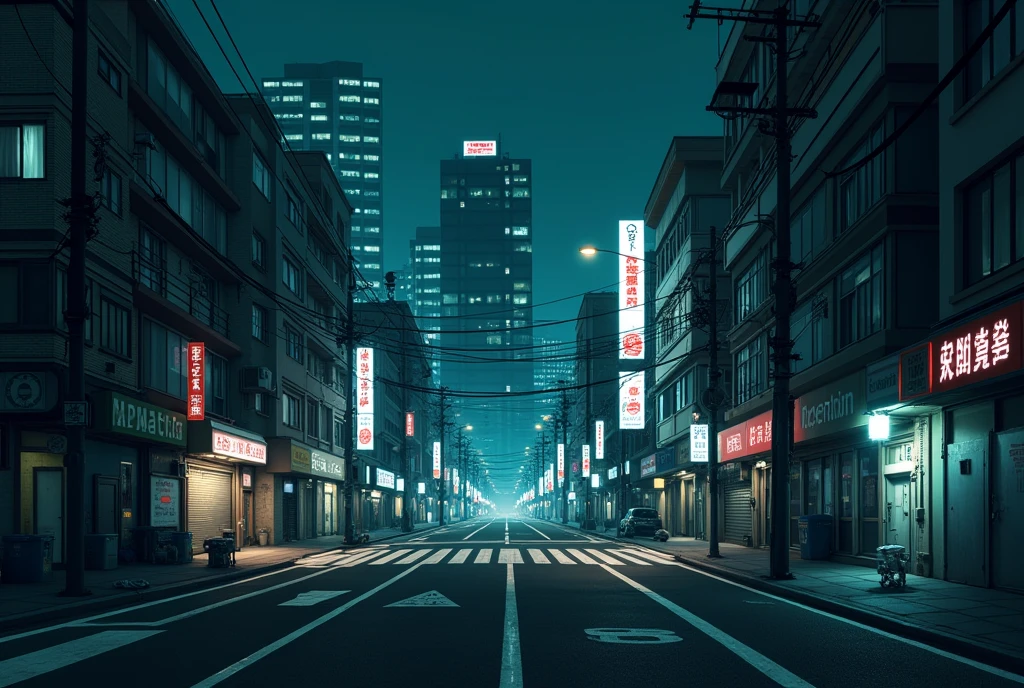 A deserted Tokyo intersection late at night