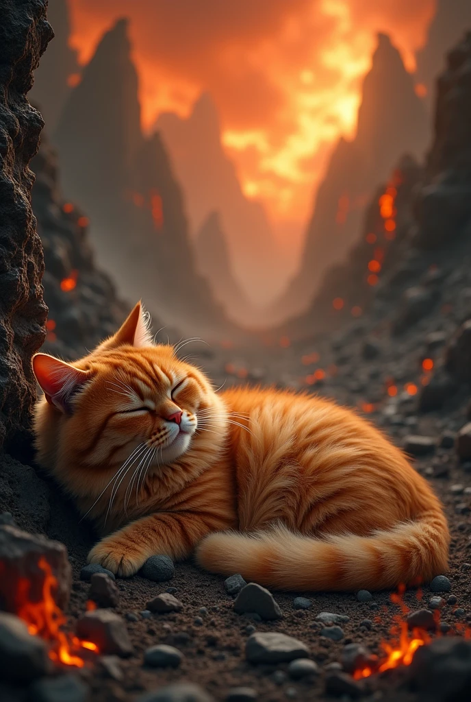 A ginger colour persian cat sleeping in hell