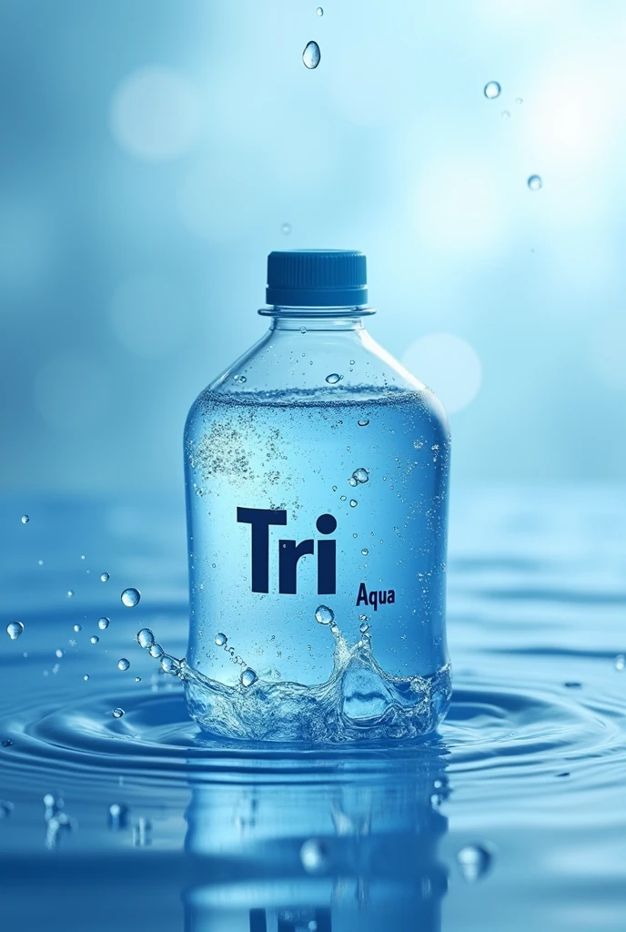 Image with water drop background, In the background a 20-litre water jug and in the foreground something that says Tri Aqua
