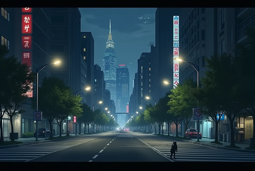 A deserted Tokyo intersection late at night