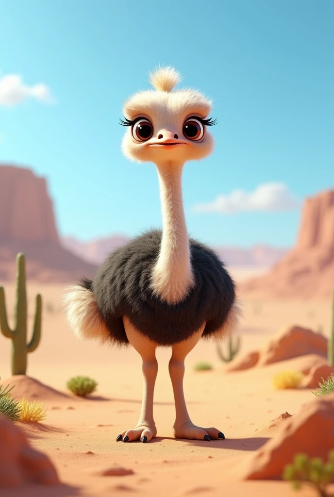 Ostrich cute Desert background Real