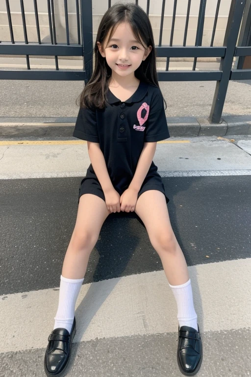 Cute and lovely elementary school first grade girl pretty face full body sitting full body photo little kid sexy naughty