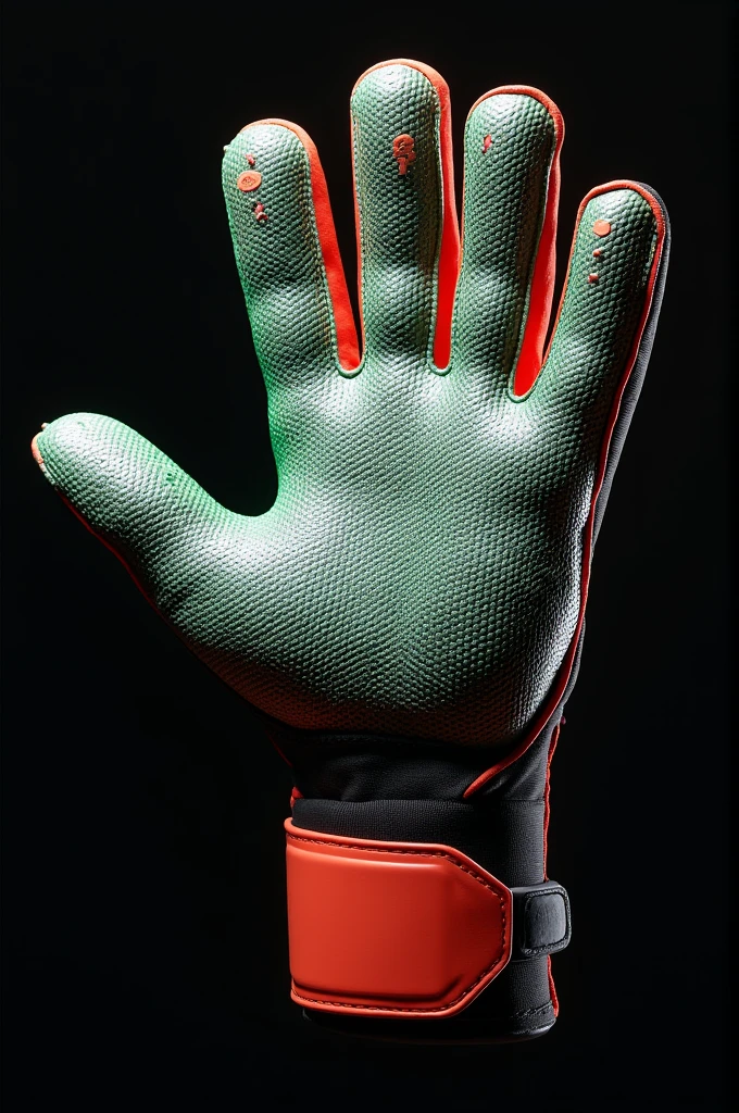 I want to create a goalkeeper glove with the following characteristics: Neoprene base, 3D Rubber Applications on Knuckles and Fingers, Combining the technique of neoprene sublimation with 3D rubber, using the artistic technique of pointillism