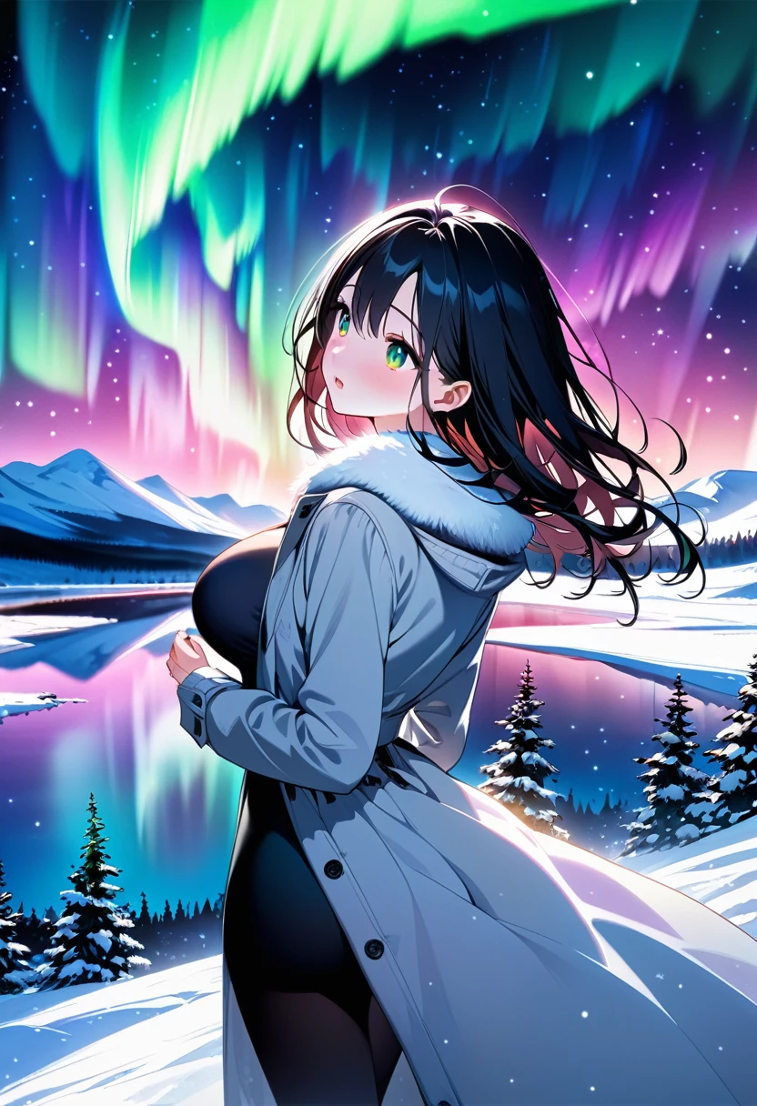 anime girl with long hair standing in front of a lake and aurora lights, anime style 4 k, 4 k manga wallpaper, 4k anime wallpaper, beautiful anime, anime wallpaper 4 k, anime wallpaper 4k, anime art wallpaper 4 k, anime art wallpaper 4k, anime art wallpaper 8 k, anime wallpaper, anime wallaper, beautiful anime girl