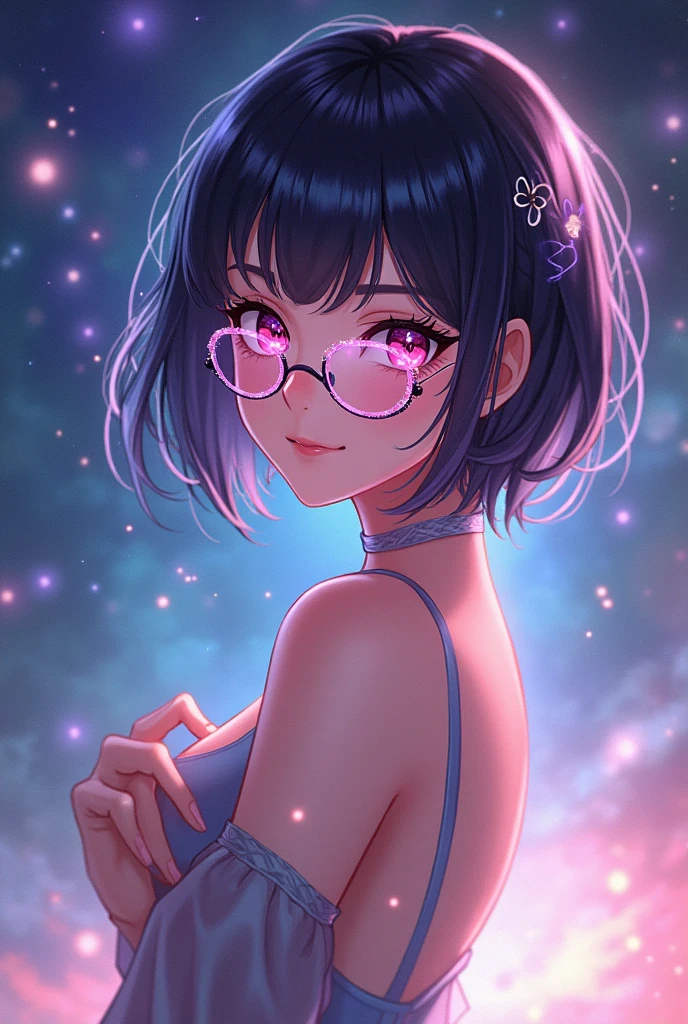 If Vivya is depicted without clothes but still in style *genshin impact* and follow the updated features, Here is a way to describe it taking into account propriety and aesthetics.:
1. **Cosmic Dimension**:
- **Background**: Stick to the soft cosmic background with galaxies, nebula, and twinkling stars to keep the cosmic atmosphere and highlight Vivya in that context.
2. **Appearance**:
- **body**: Vivya can be depicted in a pose that emphasizes cuteness and sexiness, but in a polite way. To maintain beauty and modesty, focus on depicting the body shape with fine and artistic detail.
- **Hair**: Hair hitam pekat yang pendek dan mengkilap tetap menjadi bagian penting dari penampilannya, adds a striking contrast to the cosmic background.
- **eye**: eye merah muda cerah Vivya harus besar dan ekspresif, radiates cheerfulness and warmth.
3. **Wajah dan expression**:
- **expression**: Vivya's face should be cute and cheerful, with a gentle smile and a friendly expression that reflects his caring and gentle nature..
4. **Accessory**:
- **glasses**: glasses elegan Vivya masih menjadi bagian penting dari penampilannya. The design of the glasses should remain simple yet sparkling., complete the appearance with a smart impression.
5. **Posture and Aura**:
- **pose**: Vivya should be depicted in a pose that emphasizes her elegance and cute nature without emphasizing the sensuality element.. for example, he can stand with his hands on his hips or in a relaxed pose that shows his friendly attitude..
- **Aura**: Add a soft aura around her body with light that blends into the cosmic background., gives a peaceful and calming effect.
**Visualization Example**:
Picture Vivya in a dignified and elegant pose, with a soft cosmic background. Focus on the details of her jet black hair and bright pink eyes., with glasses