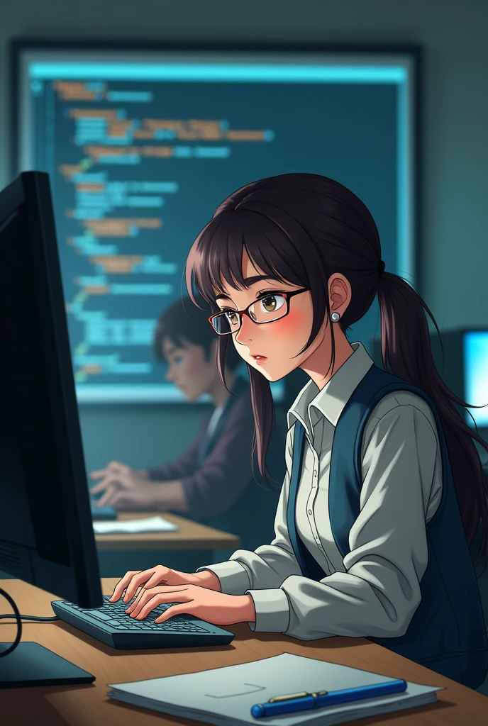 exam, point 25, girl taking exam on a computer , programming