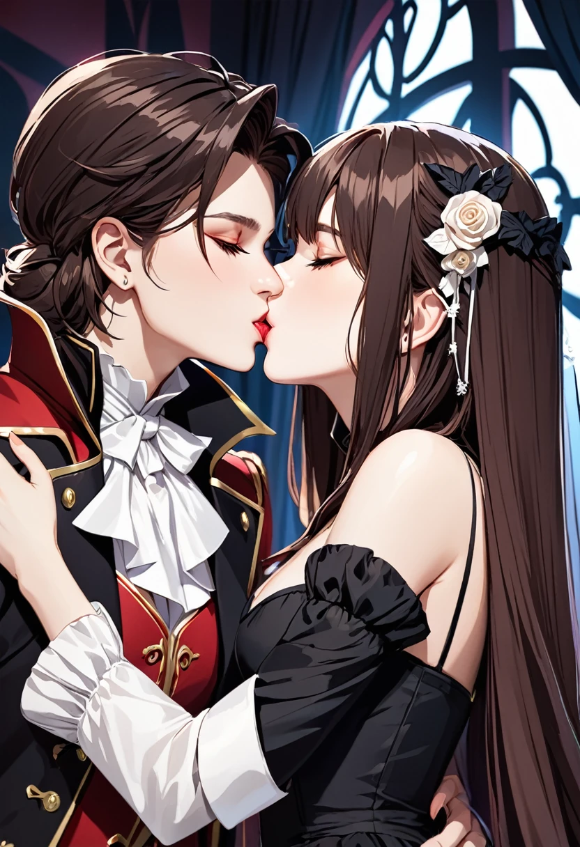 A deatheater and a brunette girl kissing