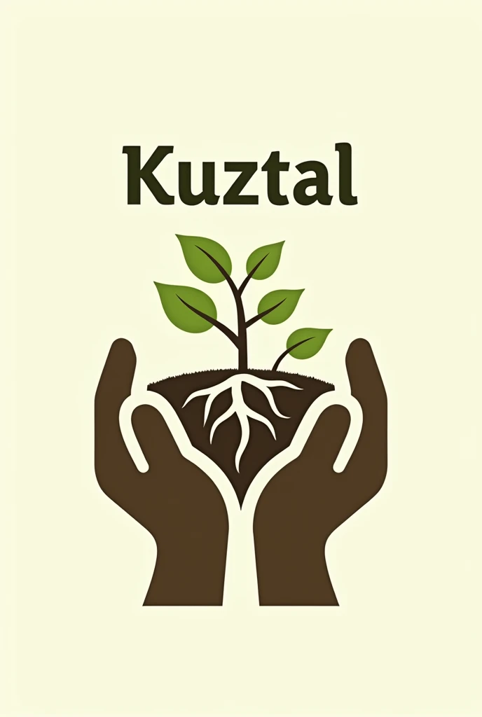 logotipo para un proyecto de mejoradores de suelo a partir de compostaje incluye unas manos con forma de raices de planta que salen de la land, plants, land, above includes the name of "KUZTAL"
