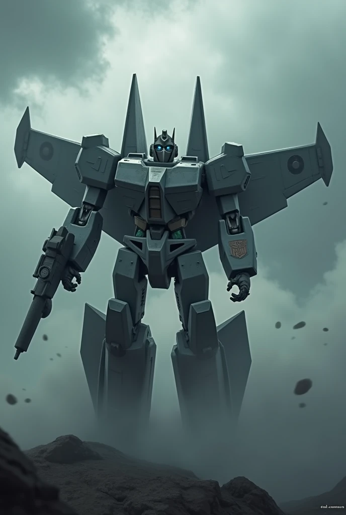 (photorealism:1.2), Large gray Decepticon transformer plane
