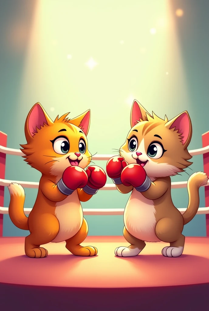 2 cute cat ar fighting in to the boxing ring , ( cartoon)